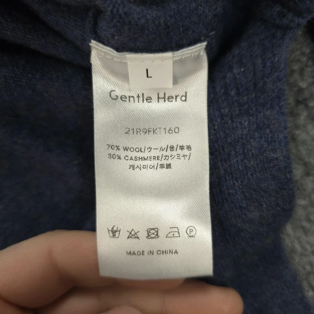 Gentle Herd Sweater Womens Large Blue Wool Cashmere Mock Neck Pullover Soft‎